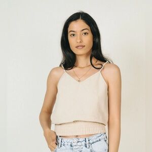Jackson Rowe Cream V-Neck Smocked Hem Tank Top
